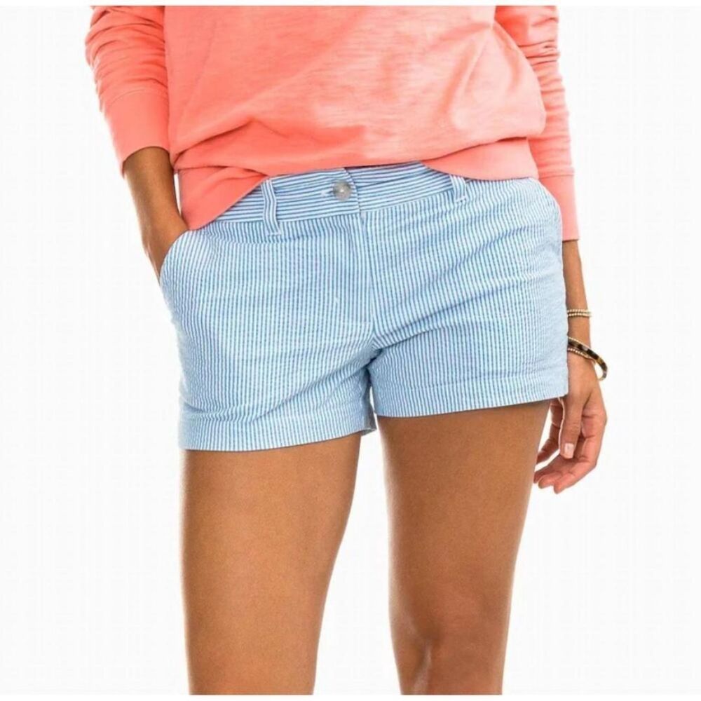 Southern Tide Seersucker Stripe Leah 3" Shorts Blue White Size 8 New